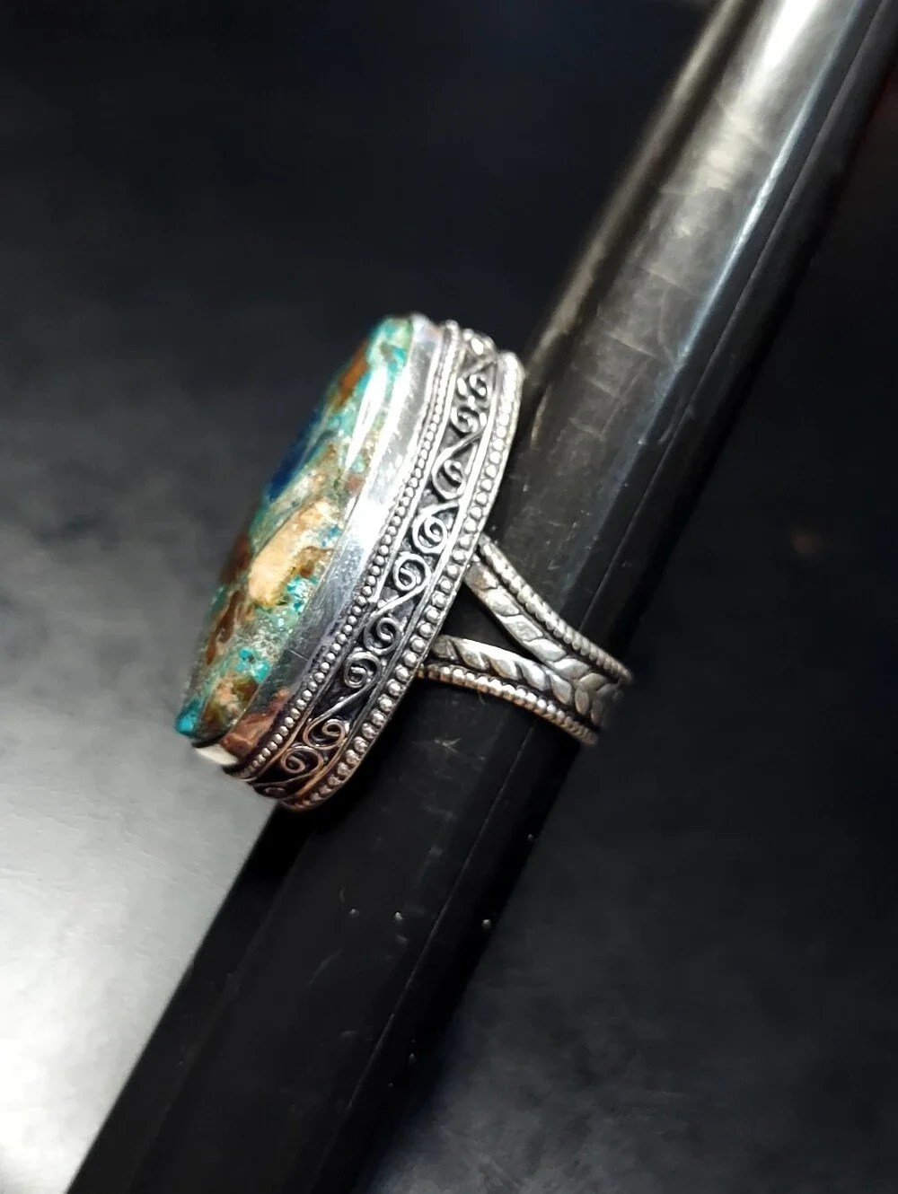 Handcrafted High-Profile Azurite Oversized Teardrop Ring (9.5)